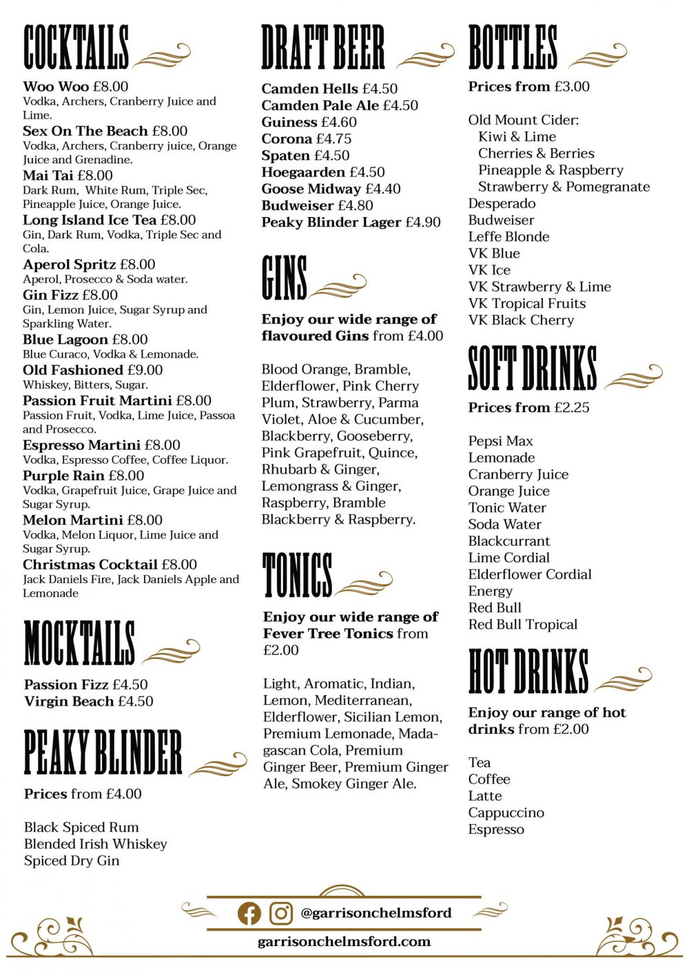 Menu Garrison Chelmsford