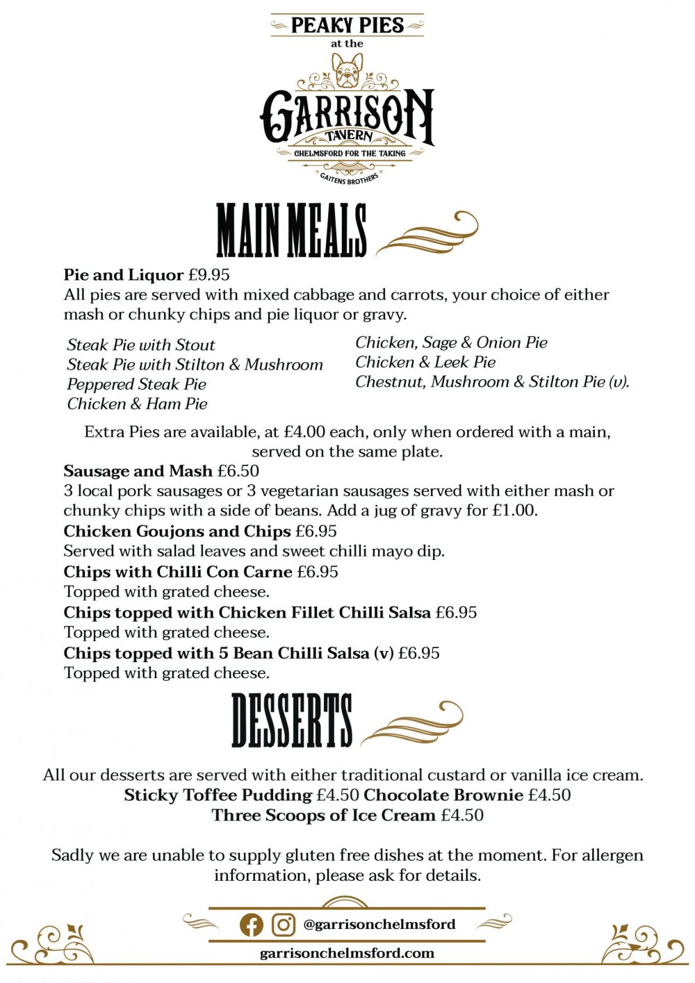 Menu Garrison Chelmsford